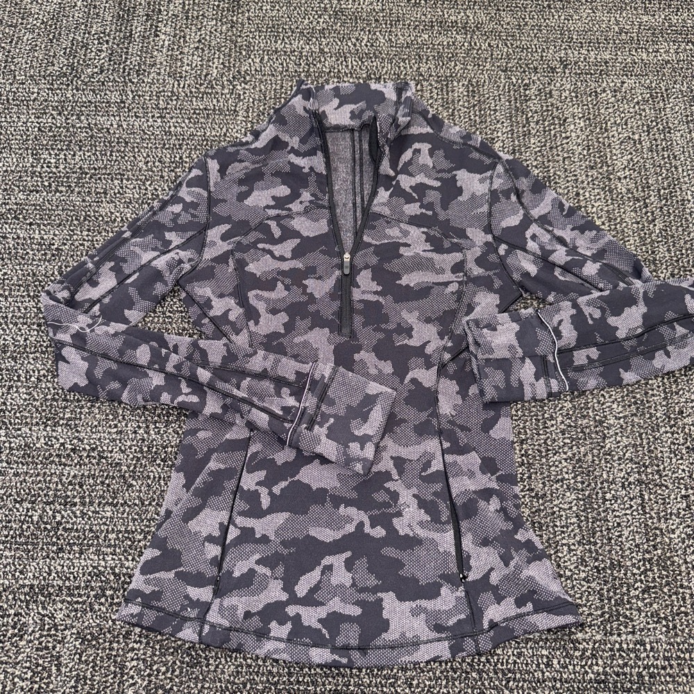 Lululemon Run Briskly Half Zip Rulu - Heritage Camo Jacquard Lunar Rock - Size 4
